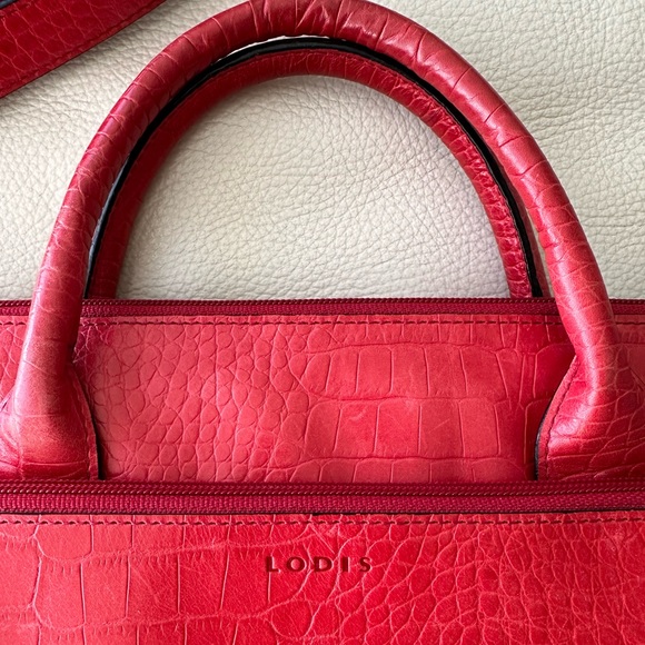 Lodis red briefcase / computer bag croc embossed with strap - Picture 1 of 6